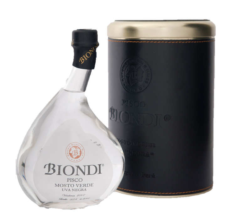 PISCO BIONDI MOSTO VERDE NEGRA CRIOLLA ESTUCHE CUERO x 500ML